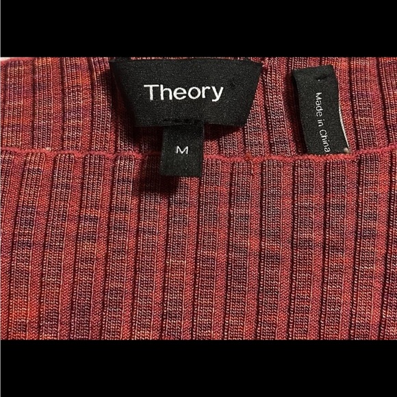 Theory Cabled Print Ribbed Boat Neck Sweater Top SUNSET MULTI Size M - Picture 10 of 11